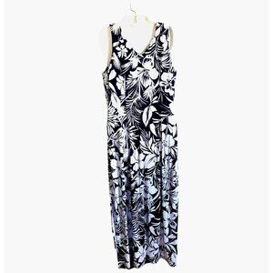 Tommy Bahama Women's Size Large Knit Maxi Dress Sleeveless V-Neck Floral Navy W